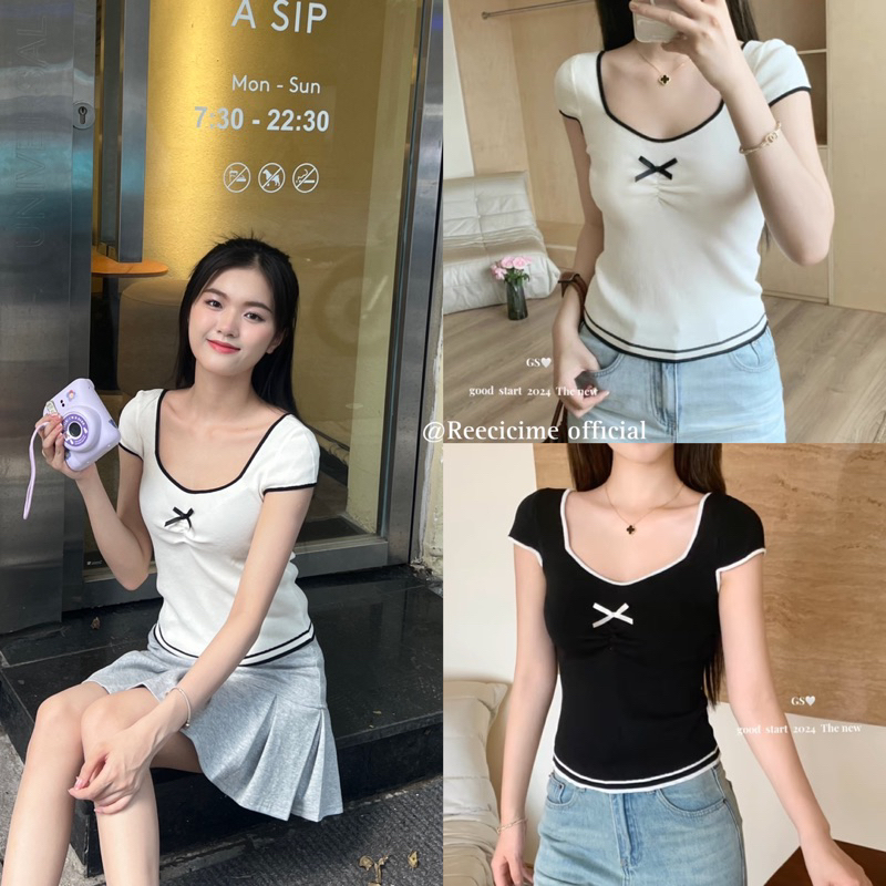 ÁO LEN MỎNG ĐÍNH NƠ TAG AS - @Reecicime