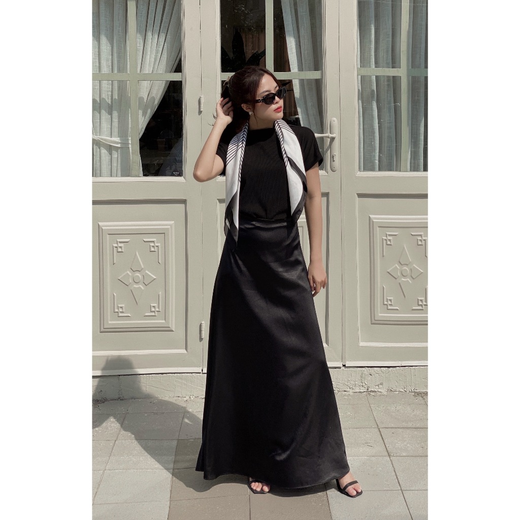 Chân váy dài CHARMO 2 lớp vải lụa mềm mịn Basic Silk Skirt