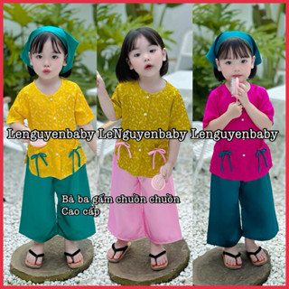 [TẶNG KHĂN] Bộ quần áo gấm cao cấp hình chuồn chuồn cho bé gái từ 7-35kg - mặc các ngày lễ tết