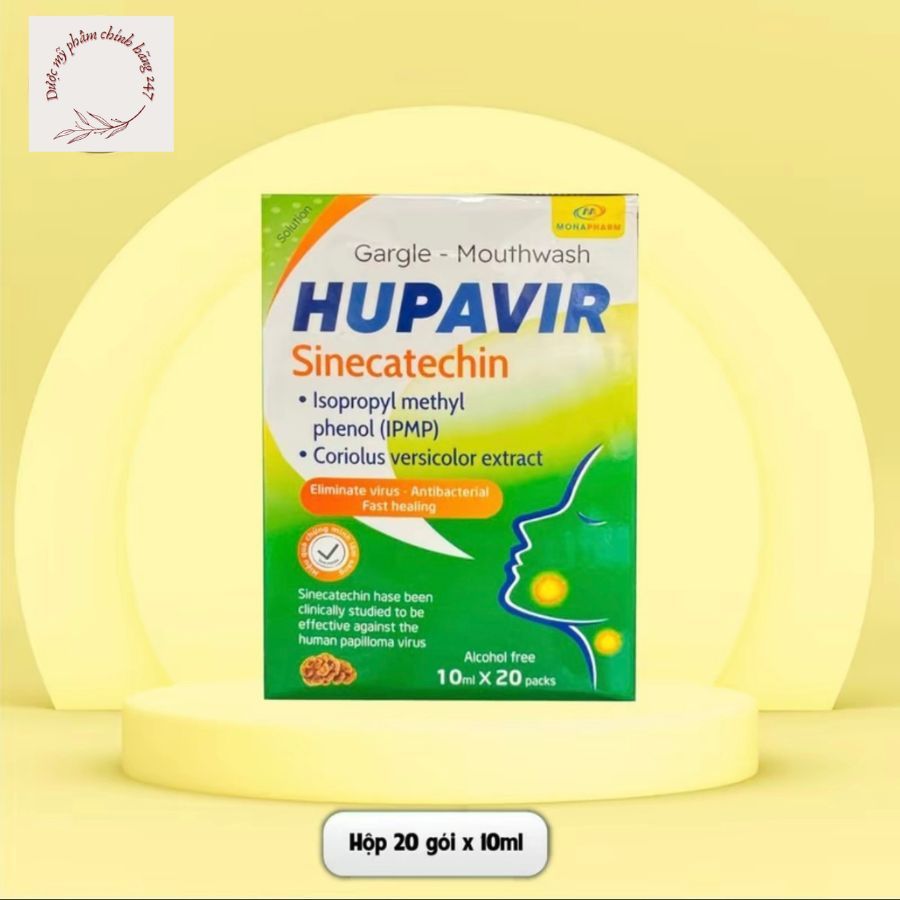 {Che Tên} Nước súc miệng súc họng Hupavir Dạng Gói 15ml ngăn ngừa và hỗ trợ đào thải HPV Sùi Mào Gà