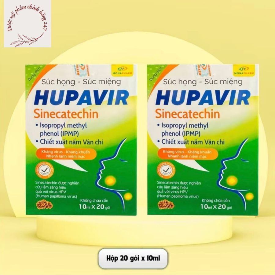 {Che Tên} Nước súc miệng súc họng Hupavir Dạng Gói 15ml ngăn ngừa và hỗ trợ đào thải HPV Sùi Mào Gà