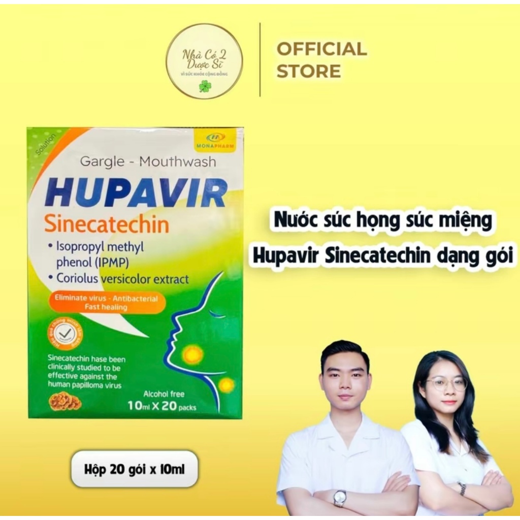 {Che Tên} Nước súc miệng súc họng Hupavir Dạng Gói 15ml ngăn ngừa và hỗ trợ đào thải HPV Sùi Mào Gà