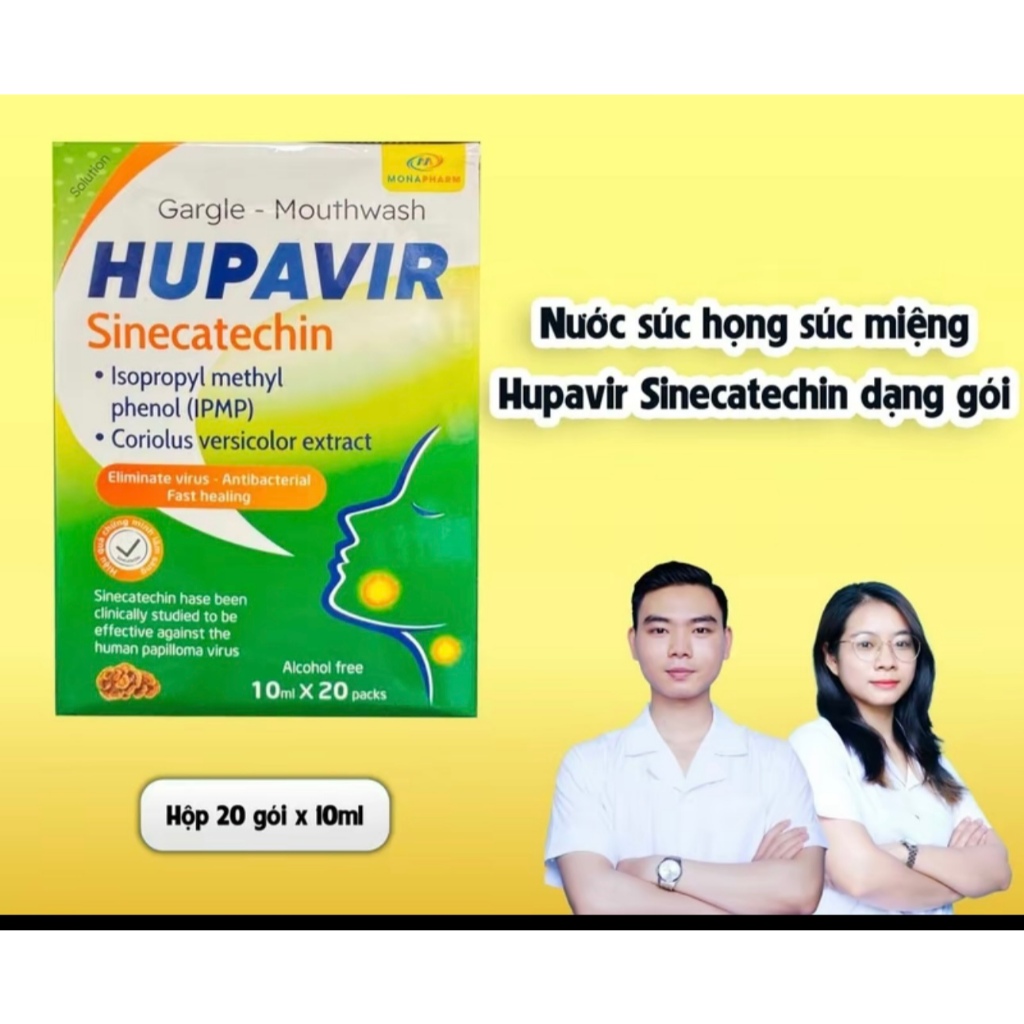 {Che Tên} Nước súc miệng súc họng Hupavir Dạng Gói 15ml ngăn ngừa và hỗ trợ đào thải HPV Sùi Mào Gà