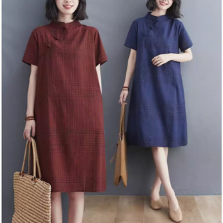 A611 Váy bigsize freesize cổ tàu thiết kế sang trọng lịch sự hai màu xanh than và đỏ mận