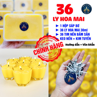 [LY CHÍNH HÃNG] Combo Đầy Đủ Làm 36 Ly Nến Bơ Hoa Mai, Nguyên Liệu Làm Nến Bơ Cúng Phật, Đèn Bơ Cúng Dường