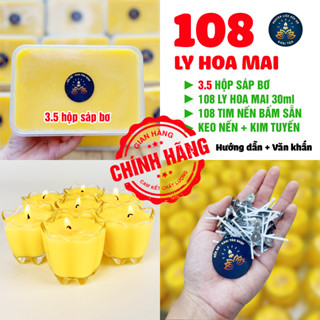 [LY CHÍNH HÃNG] Combo Đầy Đủ Làm 108 Ly Nến Bơ Hoa Mai [3.5 hộp sáp], Nguyên Liệu Nến Bơ Cúng Phật, Làm Nến Cúng Dường