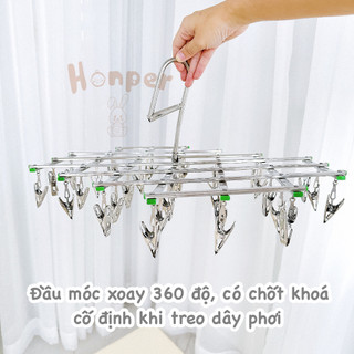 Móc phơi inox, móc phơi đồ gấp gọn có khóa treo Honper 35 kẹp