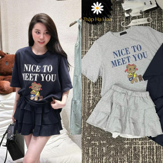 Bộ đồ nữ áo thun nữ kèm chân váy ngắn xếp ly bèo tầng, áo cổ tròn chân váy xoè TS43