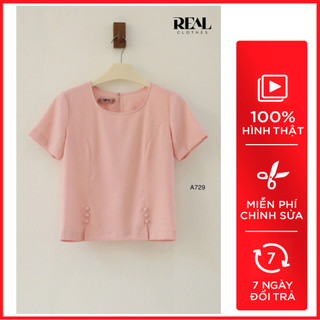 Áo kiểu nữ xẻ tà linen hồng_real