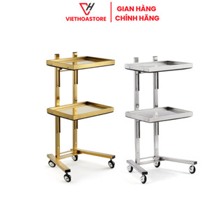 Xe Đẩy Inox Mạ Vàng, Xe Đẩy 2 Tầng Inox 304 Mạ Vàng, Kệ Spa Đựng Dụng Cụ Đồ Y Tế Spa