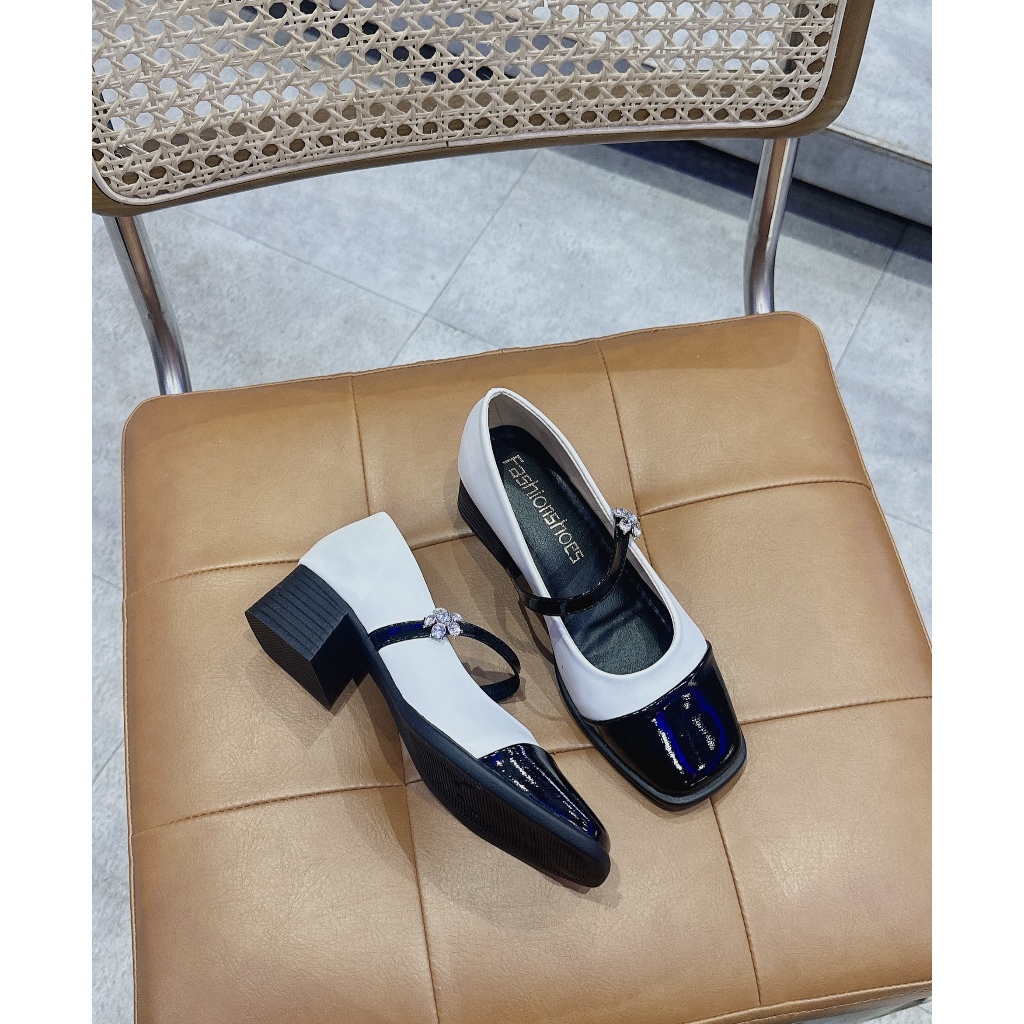 (Lùi 1 size) Giày marryjane chất da mềm đế cao 5p mũi vuông | BigBuy360 - bigbuy360.vn