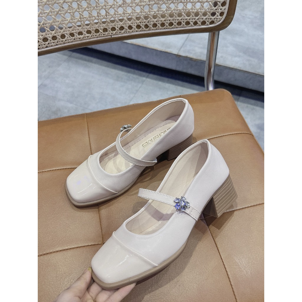(Lùi 1 size) Giày marryjane chất da mềm đế cao 5p mũi vuông | BigBuy360 - bigbuy360.vn
