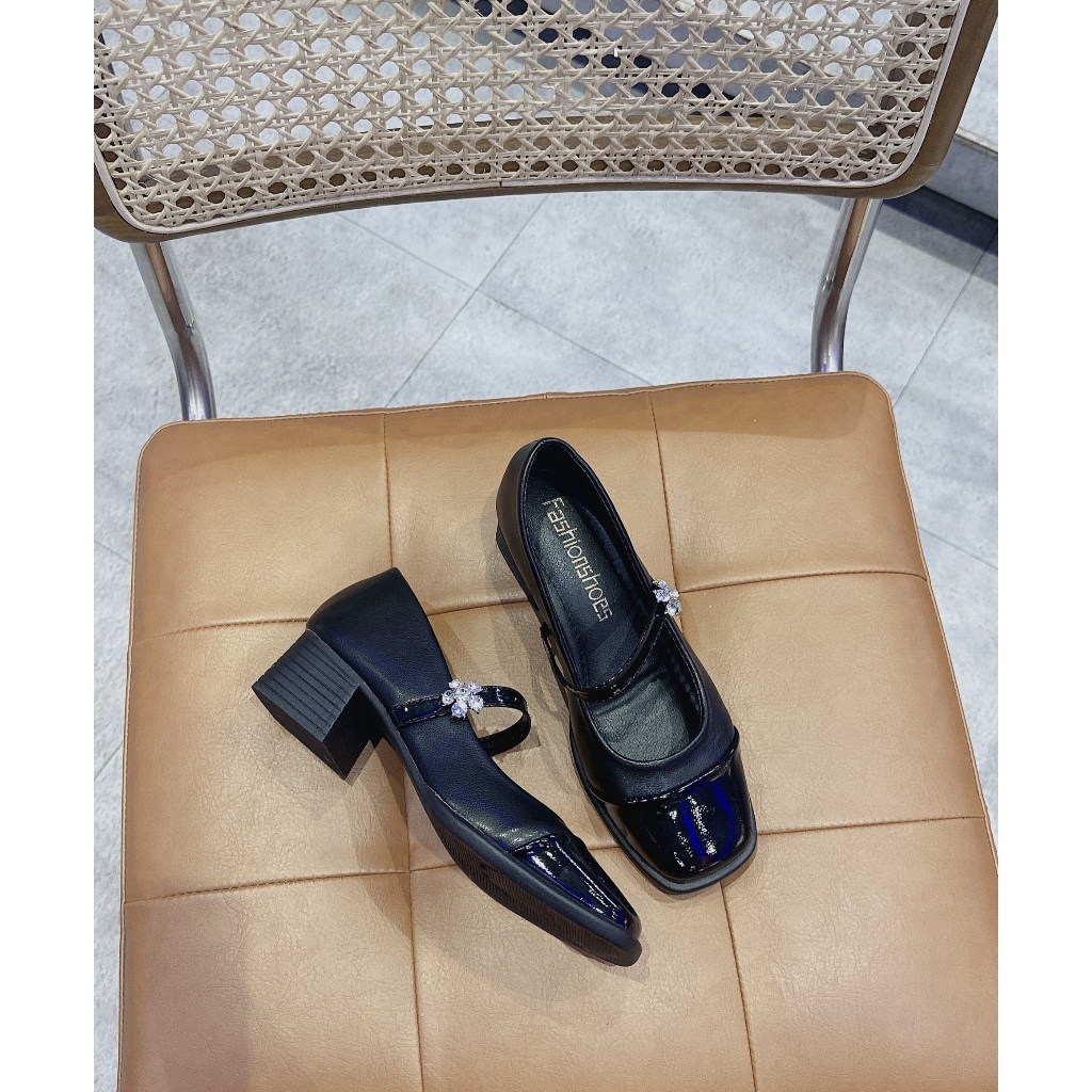 (Lùi 1 size) Giày marryjane chất da mềm đế cao 5p mũi vuông | BigBuy360 - bigbuy360.vn