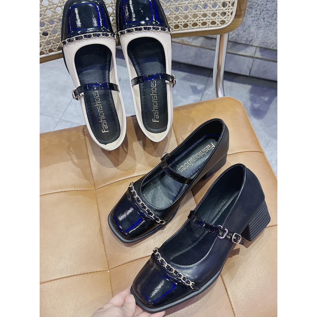 (Lùi 1 size) Giày marryjane chất da mềm đế cao 5p mũi vuông | BigBuy360 - bigbuy360.vn