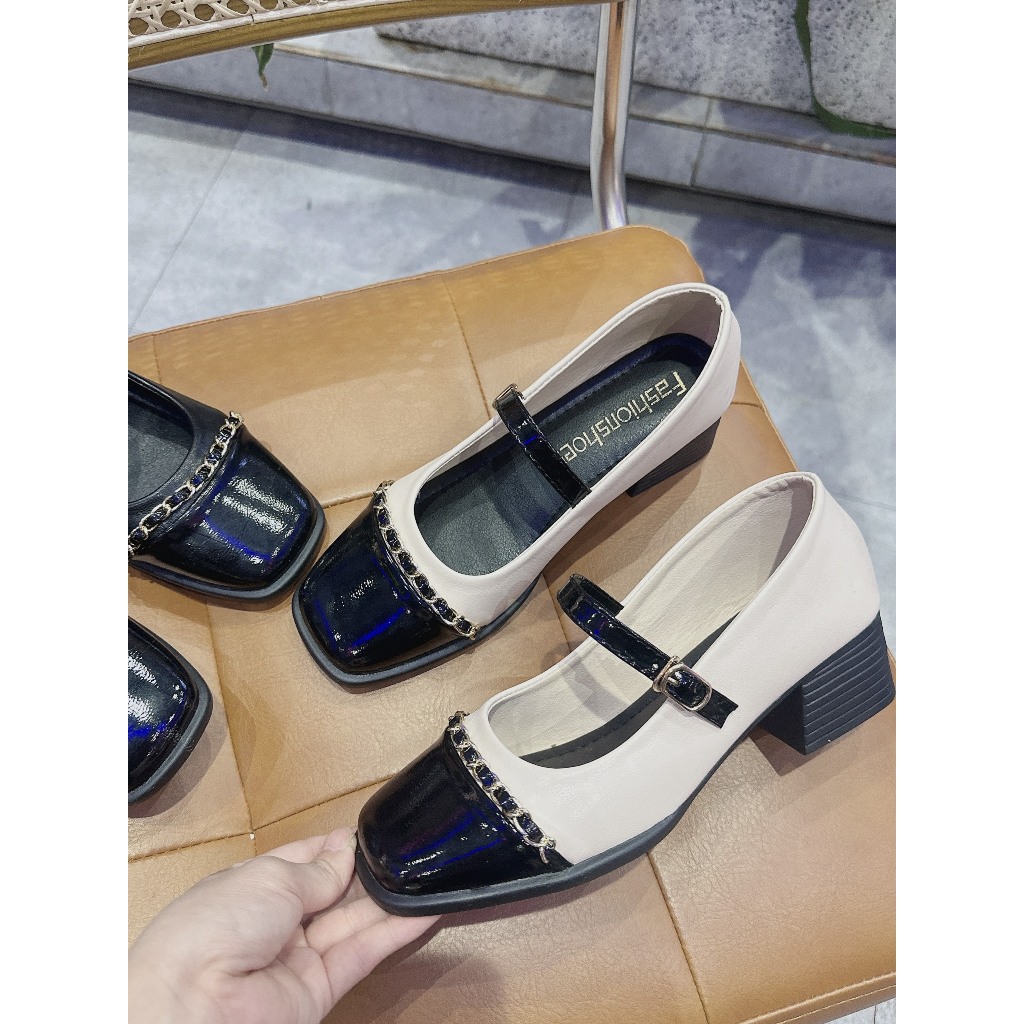 (Lùi 1 size) Giày marryjane chất da mềm đế cao 5p mũi vuông | BigBuy360 - bigbuy360.vn