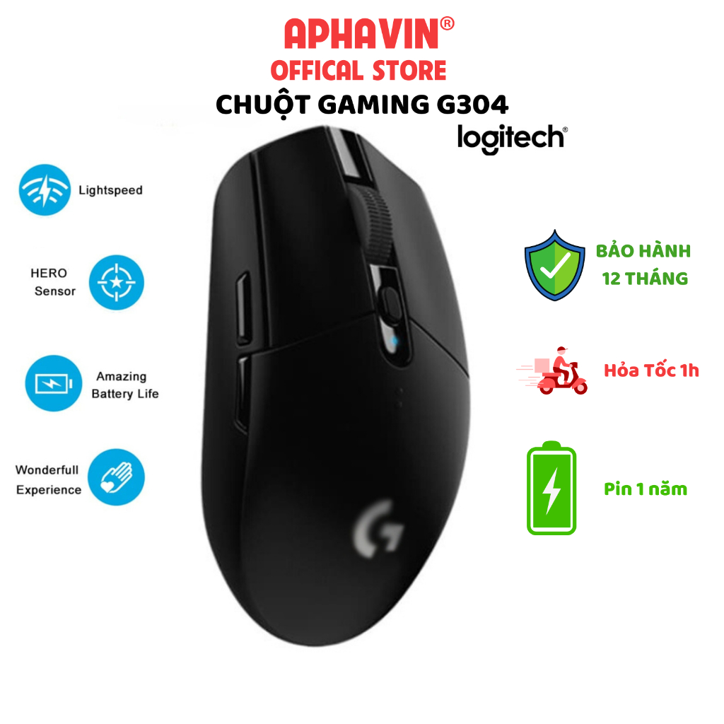 Chuột Game Không Dây G304 NHT BOOOKS Đen OEM, 6 Nút Lập Trình, Lightspeed 12.000 Dpi Mới, BH 12 Tháng