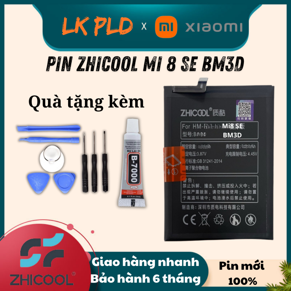 Pin Mi 8 SE Zhicooldung lượng 3120mAh, mã pin BM3D,Pin Mi 8 SE bảo hành 3 tháng