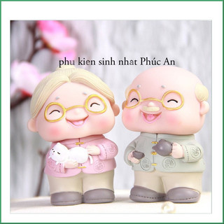 Cặp ông bà già trang trí bánh sinh nhật, phụ kiện trang trí bánh kem