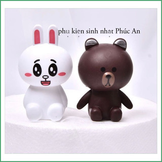 Cặp gấu nâu thỏ trắng mini dễ thương trang trí bánh sinh nhật, phụ kiện trang trí bánh kem