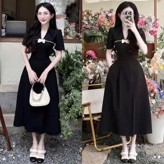 Đầm Váy Nữ Chất Tuyết Mưa Dáng Xòe Tay Búp Phối Nơ Xinh Xắn Phù Hợp Đi Chơi, Đi Tiệc