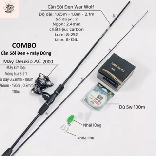 Combo Bộ cần lure Sói Đen kèm máy giá Cần câu lure máy đứng Deukio AC 2000 và phụ kiện giá rẻ