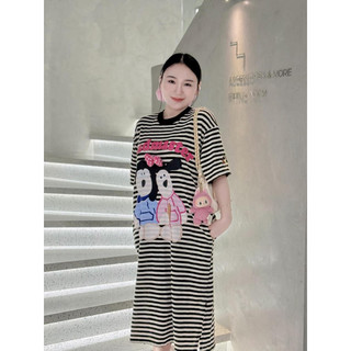 Đầm suông kẻ sọc form rộng hoạ tiết chó con dễ thương ( hàng chuẩn mẫu + ảnh sàn )