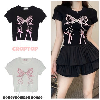 Áo Croptop Nơ Đính Đá 🌸 Áo Croptop Nữ Ôm Body phong cách Ulzzang🌸