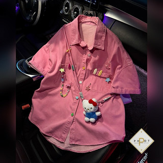 Áo jean hồng kèm Hello Kitty