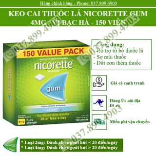 Kẹo cai thuố.c lá nicorette gum 4mg vị icy 150 viên
