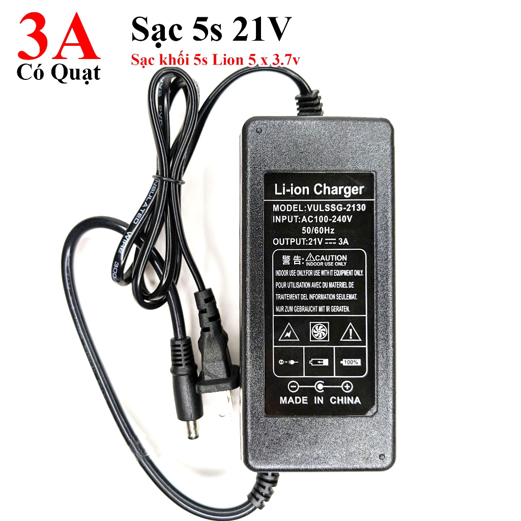 Sạc Nhanh Adapter 21V 3A Cho Pin Quạt Pin Máy Khoan, Máy Bulong Pin Trung Quốc Có Quạt Tản Nhiệt Công Suất Cao