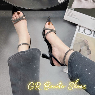 Cao gót sandal mũi nhọn 2 dây đá kép siêu xịn gót nhọn cao 7 cm