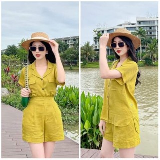 Bộ đũi nữ, đồ bộ nữ áo sơ mi quần ngắn có 2 túi áo, chất đũi tơ xước mềm mát, nhiều size.