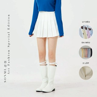 Chân váy xếp ly ngắn chữ a xòe bản to cạp cao SONMI Hàn Quốc thiết kế cao cấp 2 lớp màu trắng đen nâu VANESSA ZURI SK131
