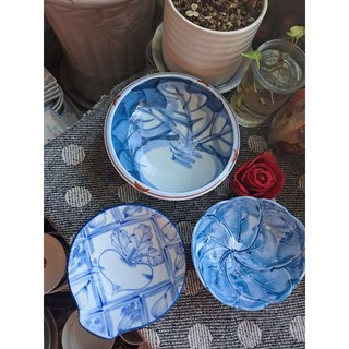 Tô chén dĩa củ cải mập xanh lam gốm nhật