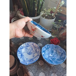 Tô chén dĩa củ cải mập xanh lam gốm nhật P1