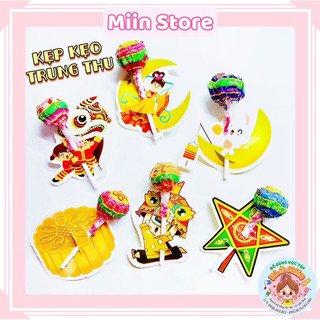 Set 6 giấy kẹp kẹo mút hình tết trung thu tết thiếu nhi bánh trung thu thỏ ngọc chị hằng chú cuội - không bao gồm kẹo