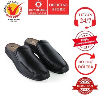 Giày sabo nam da bò Huy Hoàng màu đen HP7796