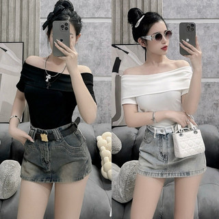 Áo Thun Trơn Ôm Body Trễ Vai Cộc Tay Bẹt Vai, Xinh Xắn, Sexy
