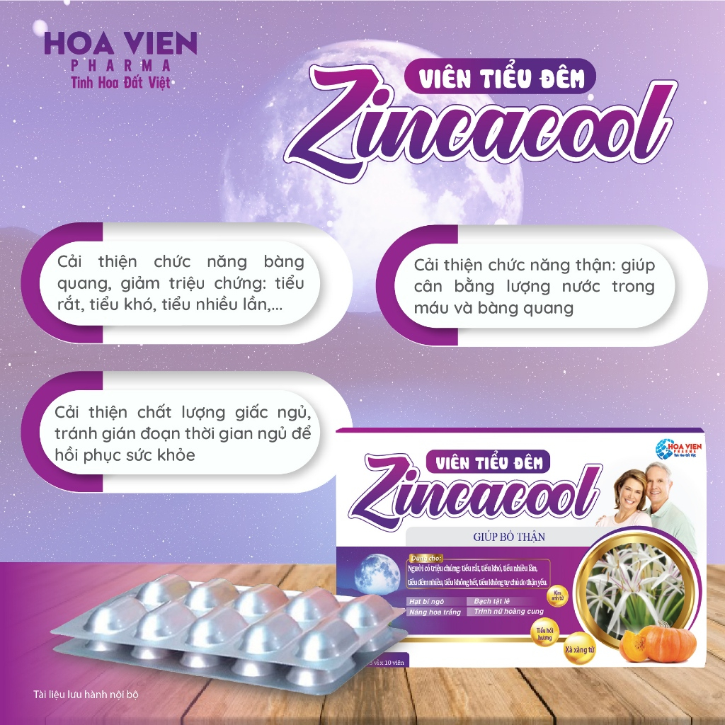 Viên tiểu đêm zincacool giảm tiểu rắt tiểu khó tiểu nhiều lần tiểu đêm nhiều hộp 30 viên [CHÍNH HÃNG]