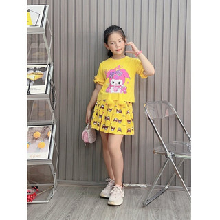Đồ bộ bé gái, Bộ quần giả váy cho bé gái Kuromi từ 20-40kg chất cotton mềm mịn mát