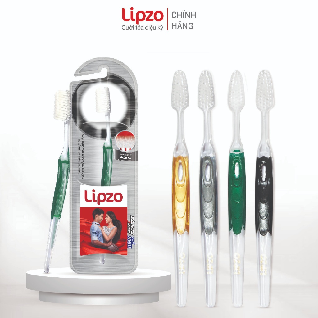 [Combo 2-3] Bàn Chải Đánh Răng Lipzo Pro For Man Cho Nam Giới Men Răng Yếu Công Nghệ Lông Nở Kết Hợp Chỉ Tơ Nha Khoa