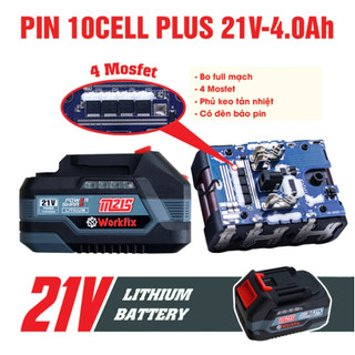 Pin 10 cell workfix 4ah vỏ chống cháy màu xám đén, dòng xả cao chân pin phổ thông 4cm .