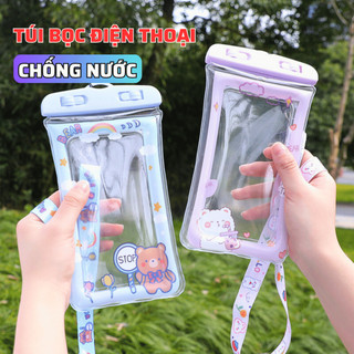 Túi Bọc Điện Thoại CHỐNG NƯỚC Viền Phao Hoạt Hình DINO Túi Chống Nước Điện Thoại Kèm Dây Đeo