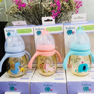 [Tặng 1 núm] Bình Sữa BABUU PPSU 240ml và 300ml cổ rộng có tay cầm quai cầm cho bé