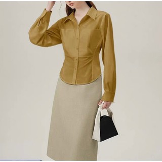 Áo Sơmi nữ dài tay - Sơmi Karen thiết kế chiết eo cực high fashion SP006856