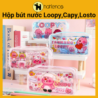 Hộp bút nước trong suốt hình Gấu dâu,Loopy,Capybara đáng yêu