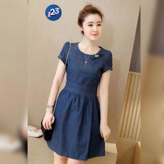 Đầm jean cổ tròn tay ngắn