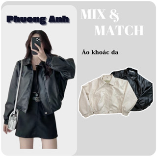 Áo khoác da Bomber nữ dáng ngắn kéo khóa bo tay hàng QC 1 Lớp