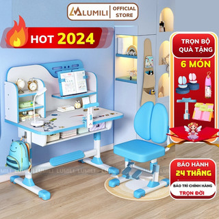 Bộ bàn ghế chống gù chống cận Lumili C05 bàn ngồi học trẻ em ghế tựa thông minh nâng hạ độ cao