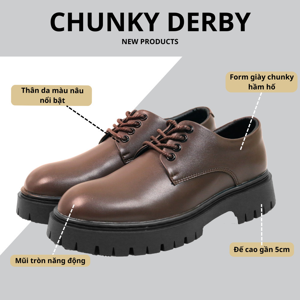 Giày chunky derby da thời trang INICHI G1294 đế cao may full viền